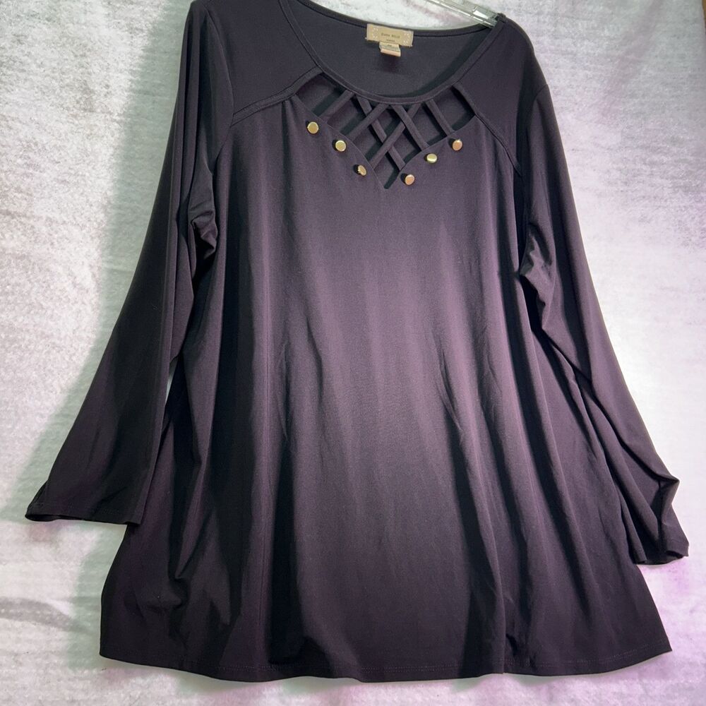 Diana Belle Pullover Plus Size 3xl Liquid Knit Top With Studs 3/4 Sleeve Black